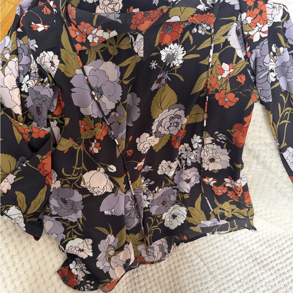 LOFT Floral Blouse - Black, Orange, and Green
